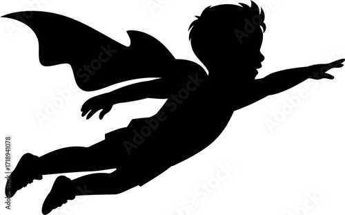 Superhero kid silhouette flying joyful childhood imagination power vector
