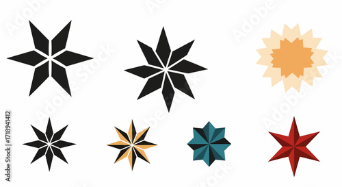 Assorted star shapes and designs isolated on white