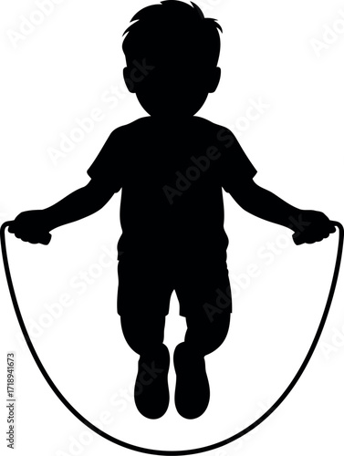 Silhouette child jumping rope active fun childhood exercise silhouette vector