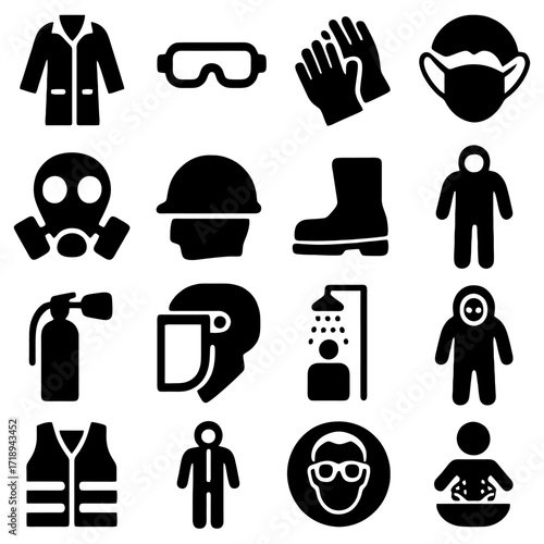 Essential Safety Gear: A concise illustration of critical protective equipment and instruments, vital for diverse industries and practices, conveying concepts of safety, protection, and vigilance.
