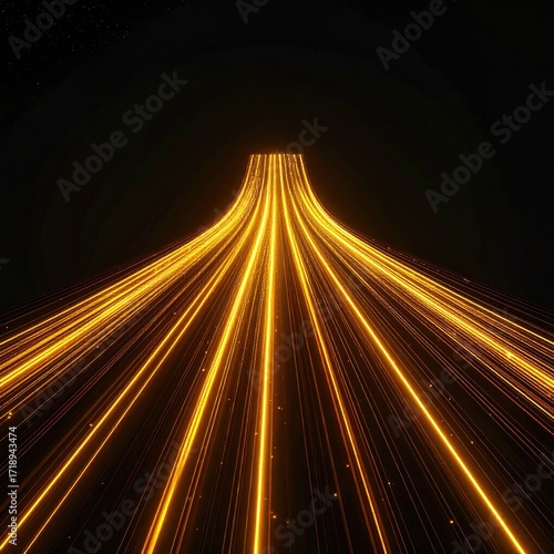 Golden light streaks radiate from a central point, creating a tunnel effect