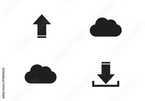 Black icons depict upload download and cloud storage functionality