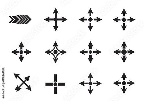 Collection of arrow symbols in various directional configurations arranged in a grid format