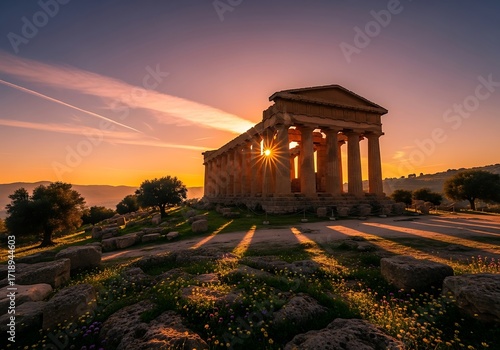 Dramatic light bathes Segesta's temple, Sicily, a timeless ancient wonder
