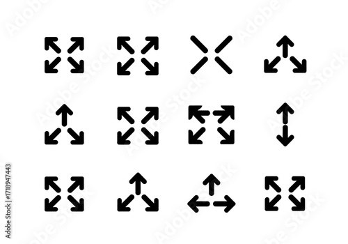 Black arrow icons point in various directions arranged in a neat grid layout