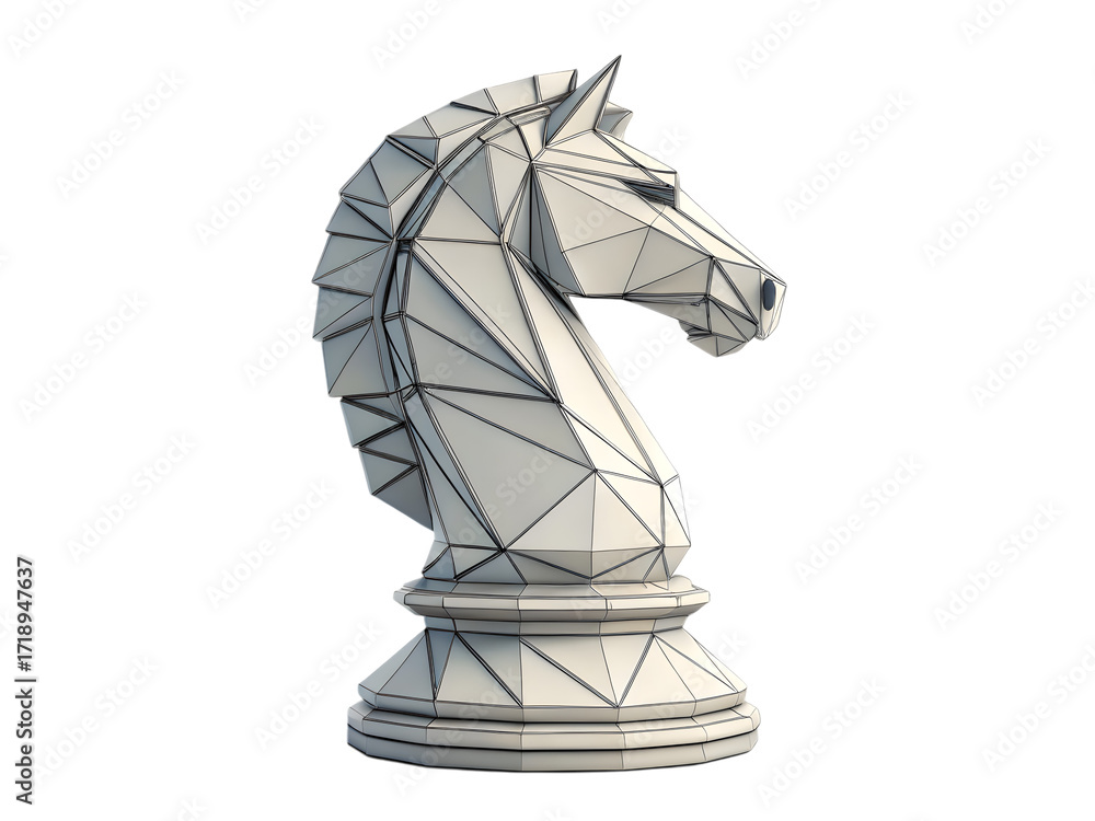 Obraz premium Elegant geometric chess knight, a modern symbol of strategy and sophistication for design projects,isolated on white background