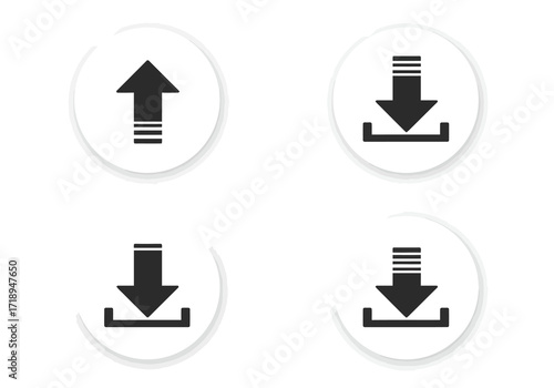Four circular icons one up arrow and three down arrows indicating upload and download options