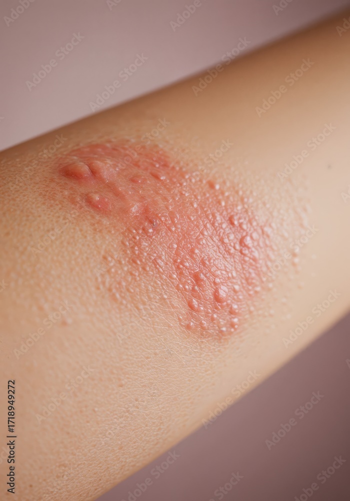 Fototapeta premium Skin irritation and rash: Medical depiction of a red, inflamed skin with a rash, symbolizing a skin ailment, illness, or allergy.