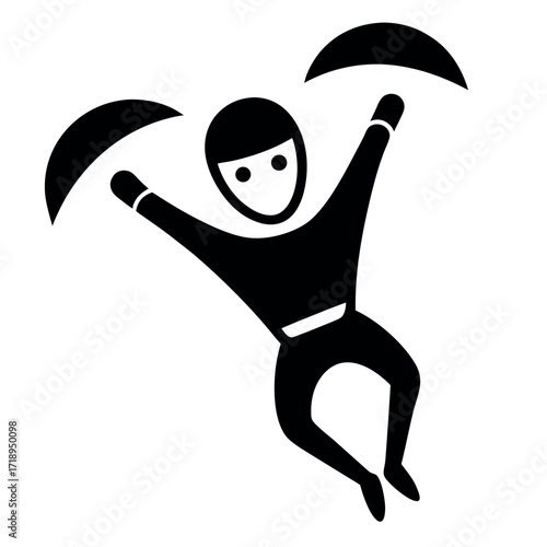 Black Silhouette of a Person with Accessories in Motion, Isolated on White Background