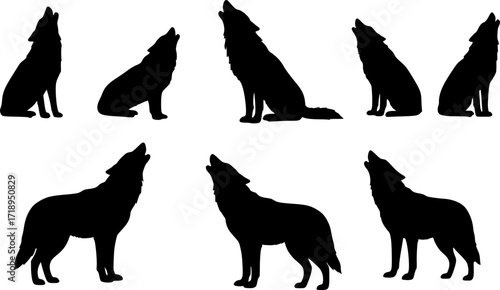 Wolf howl silhouette vector, wolf howling silhouette illustration