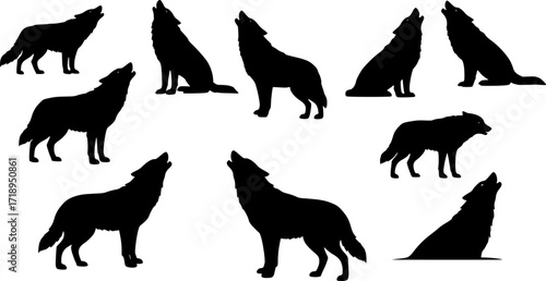 Wolf howl silhouette vector, wolf howling silhouette illustration
