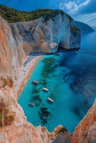 Breathtaking View of Turquoise Waters and Sandy Beach From a Cliffside