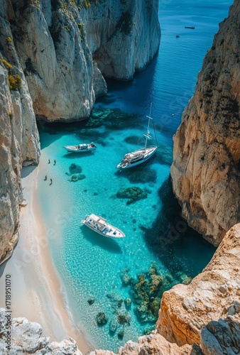Breathtaking View of Turquoise Waters and Sandy Beach From a Cliffside.