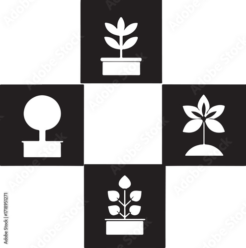 Illustrative Plant Designs on Black Background