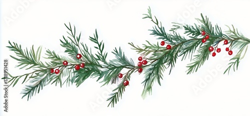 Festive Green Garland With Red Berries for Holiday Decoration or Seasonal Crafts