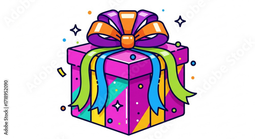 Colorful gift box with ribbons and confetti for birthday present or special occasion vector illustration