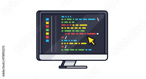 Code editor on computer screen with cursor illustration for software development and programming concept