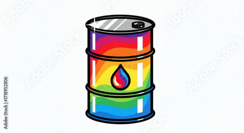 Rainbow oil barrel illustration for energy industry and petroleum products storage and transportation needs