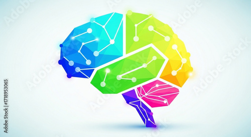Colorful polygonal brain illustration for ai artificial intelligence and neural network concepts design