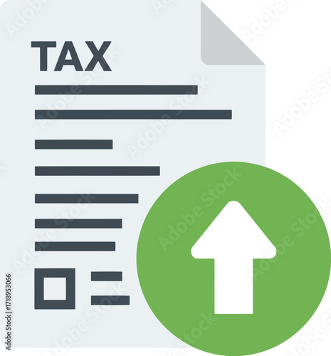 Vector art of tax document with an upward arrow icon, symbolizing tax increase or submission