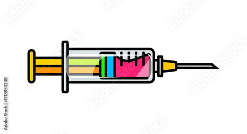 Colorful injection syringe illustration for medical health care vaccine research and science concept design