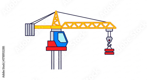 Cartoon crane construction equipment building industry machinery hoisting lifting vector illustration