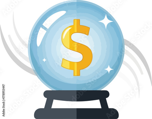 Vector art of crystal ball with a golden dollar sign inside, symbolizing financial prediction and fortune telling
