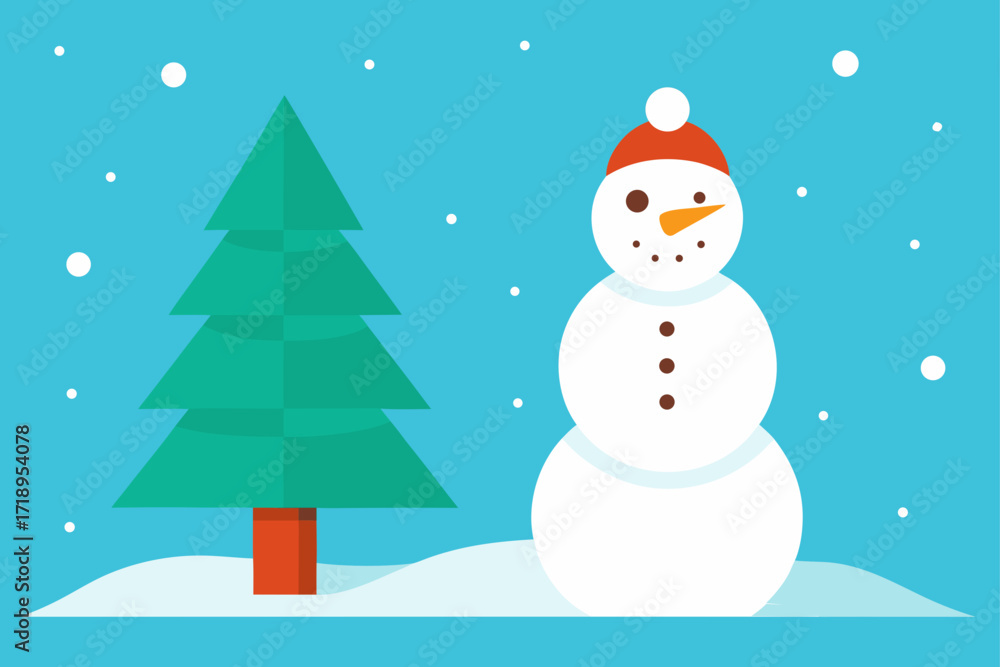 Obraz premium snowman with christmas tree