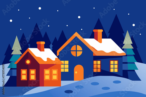 winter landscape with houses