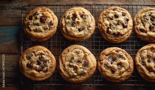 Freshly baked chocolate chip cookies on a wire cooling rack (5)