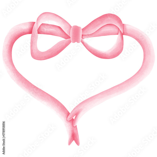 Watercolor pink coquette ribbon bow in heart 