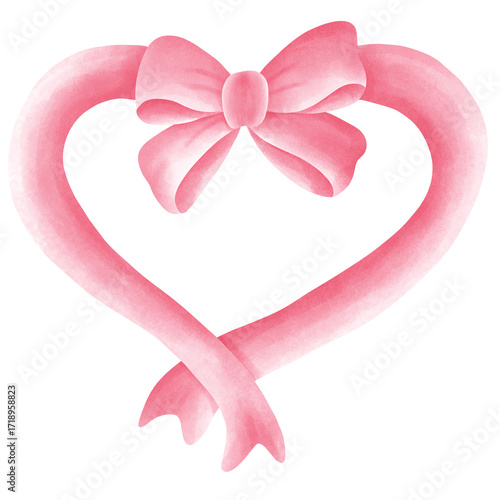 Watercolor pink coquette ribbon bow in heart 