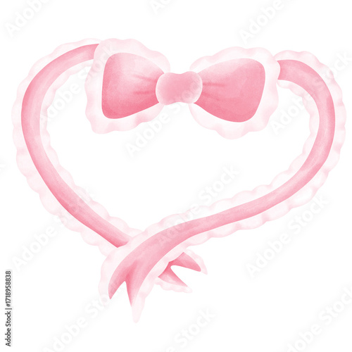 Watercolor pink coquette ribbon bow in heart 