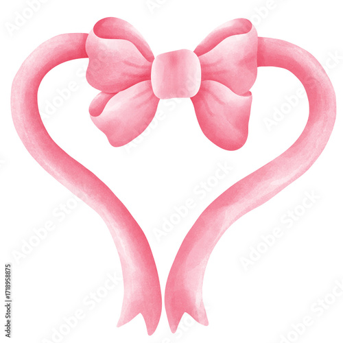 Watercolor pink coquette ribbon bow in heart 