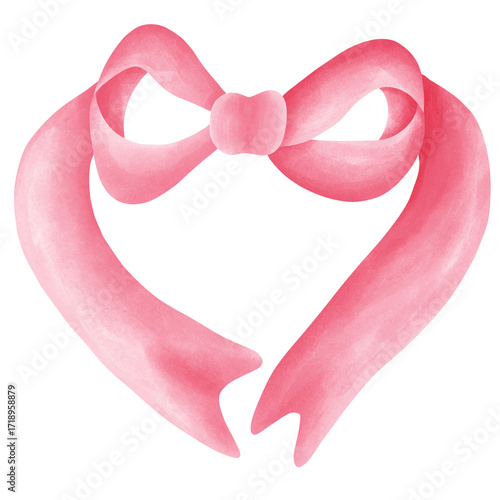 Watercolor pink coquette ribbon bow in heart 