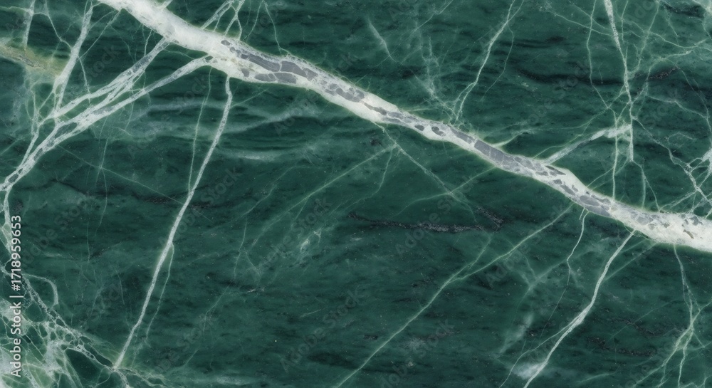 Fototapeta premium Dark green marble with white veining closeup