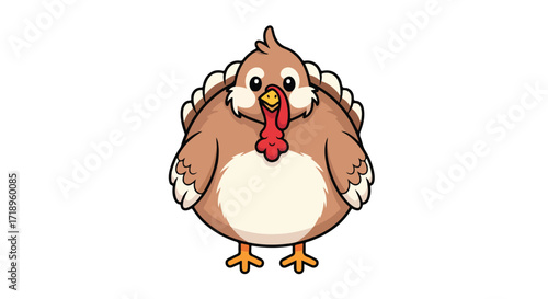 Whimsical Cartoon Turkey Illustration against Plain Background, Isolated for Design Usage and Holiday Decoration or Thanksgiving, Festive Animal