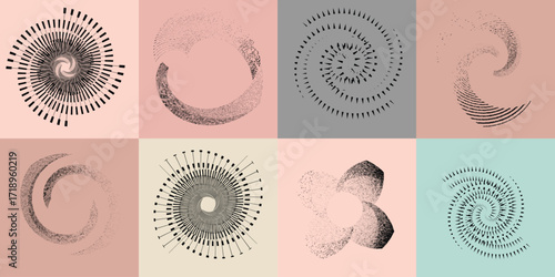 Sprayed black spiral.Graffiti art design . Noise dispersion circle logo . Spray effect .Grunge, grainy, gritty texture . Distressed element .vector
