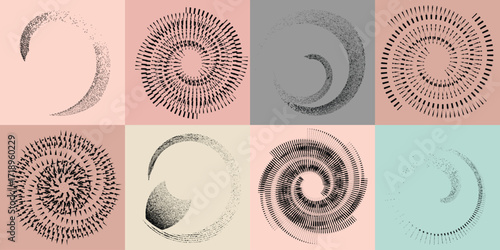 Sprayed black spiral.Graffiti art design . Noise dispersion circle logo . Spray effect .Grunge, grainy, gritty texture . Distressed element .vector

