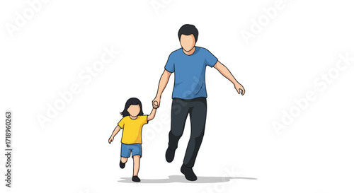 Joyful Pursuit: An Animated Father and Daughter Running Together in a Lighthearted Scene Depicting Family Fun and Togetherness