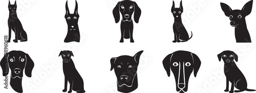 A set of Dog silhouette vector, black and white silhouette vector illustration