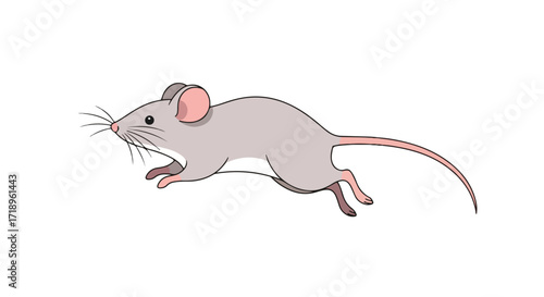 Cartoon illustration of a graceful mouse in mid-leap, depicted with stylized lines and soft pastel shades, showcasing dynamic movement and playful