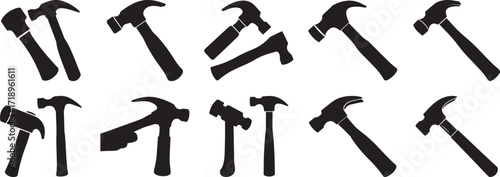 A set of Black and white hammer silhouette vector illustration flat design