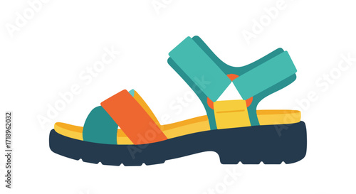 Stylish sandal with chunky sole and vibrant straps, a summery footwear choice perfect for casual outings and warm-weather adventures