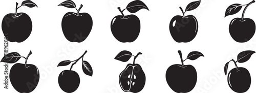 A set of Apple silhouette vector, black and white silhouette vector illustration