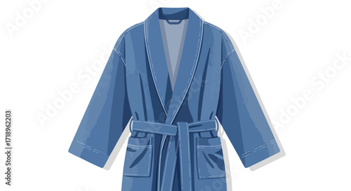 Relaxing indigo bathrobe illustration for comfort and laid back lounging apparel with pockets and tie perfect for casual downtime moments for daily
