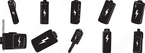 A set of Battery silhouette vector, black and white silhouette vector illustration