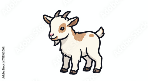 Adorable cartoon goat illustration with a gentle smile against a plain backdrop promoting farm animals and livestock education