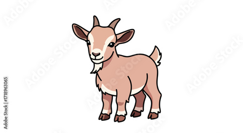 Delightful cartoon goat illustration with charming facial features and a playful stance conveying a sense of youthful energy