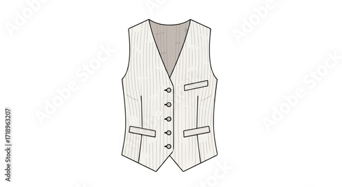Elegant ivory pinstripe tailored waistcoat with a classic cut and detailed pocket elements illustrating sartorial finesse on a stark white background